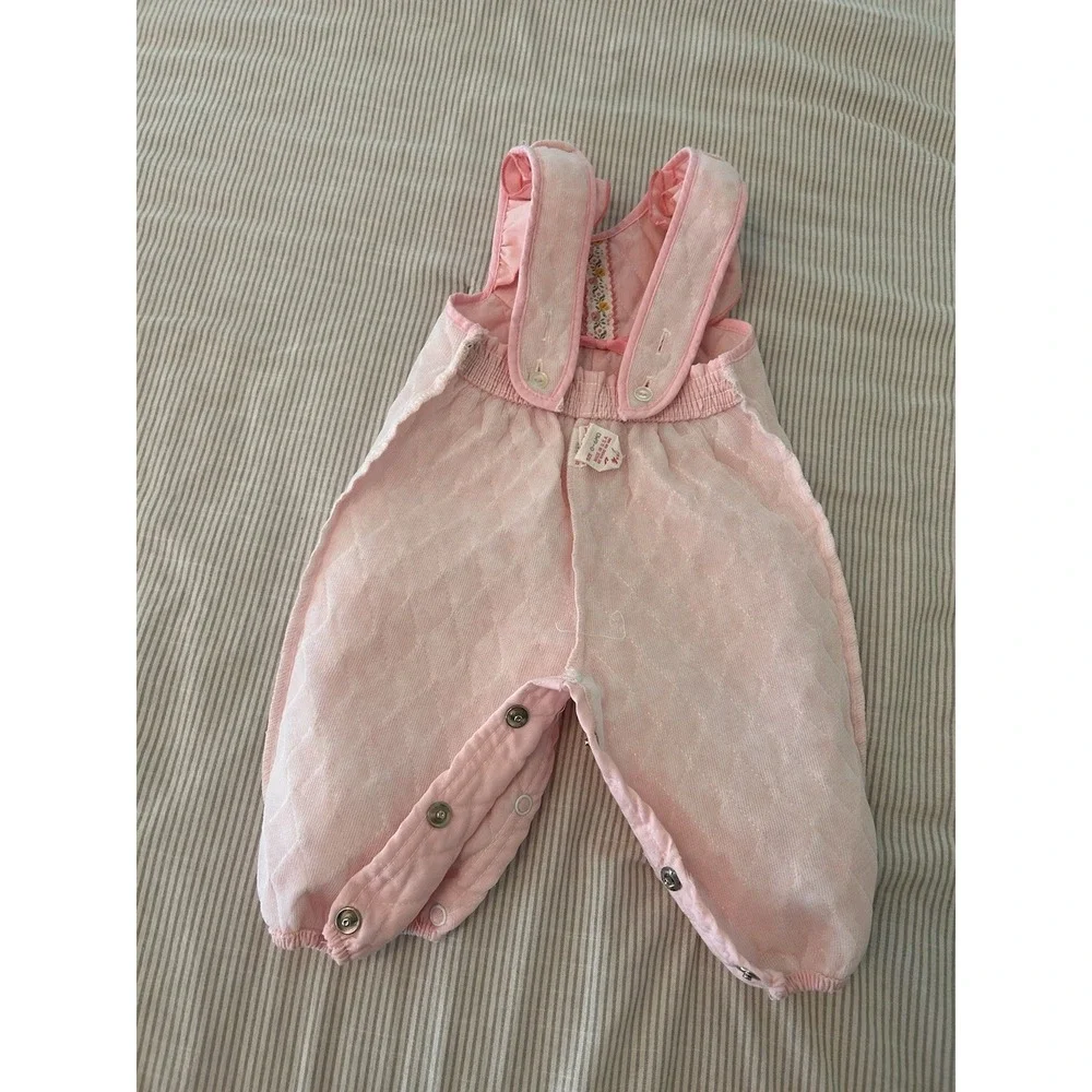 Evy Of California Vintage 1980s 6 Month Baby Quilted Overalls Romper Jumpsuit